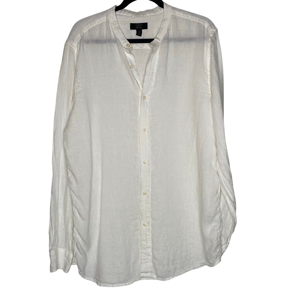 Club Room Luxury White 100% Linen Men's Button Up Shirt Size Large